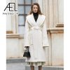 Retro Large Lapel White Tweed Jacket Female Winter New Waist Lacing Tweed Coat